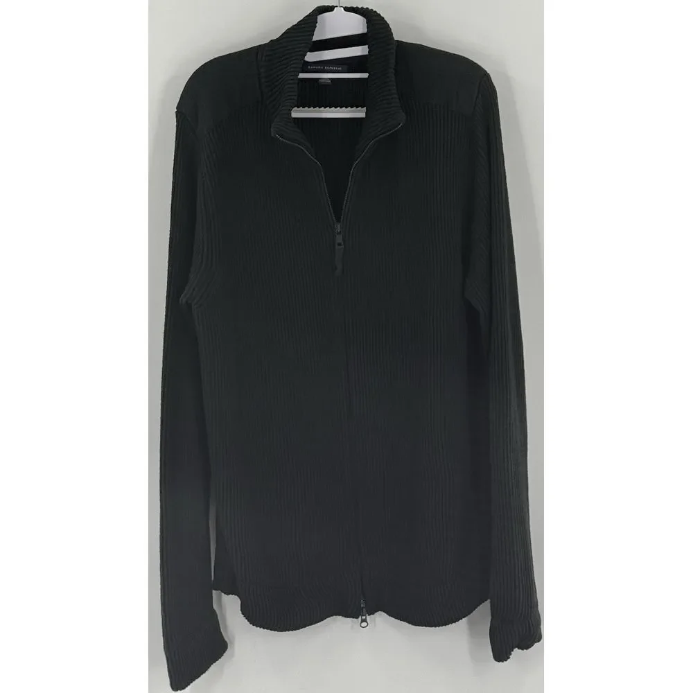 Banana Republic Black Full Zip Linen/Cotton Ribbed Sweater Cardigan‎ Mens SZ XL